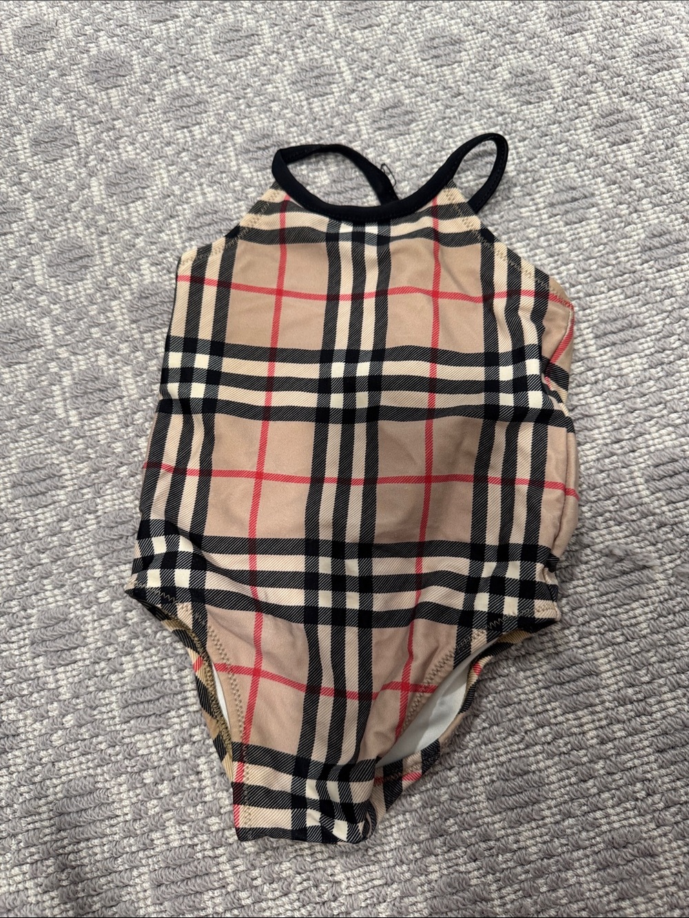 Burberry Beige Plaid One-Piece with Black Trim